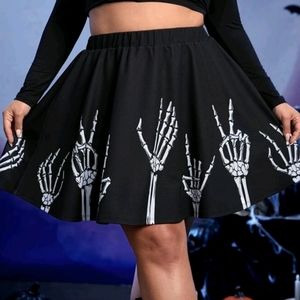 Plus Skeleton Skater Skirt Fit n Flare Flirty Punk Goth